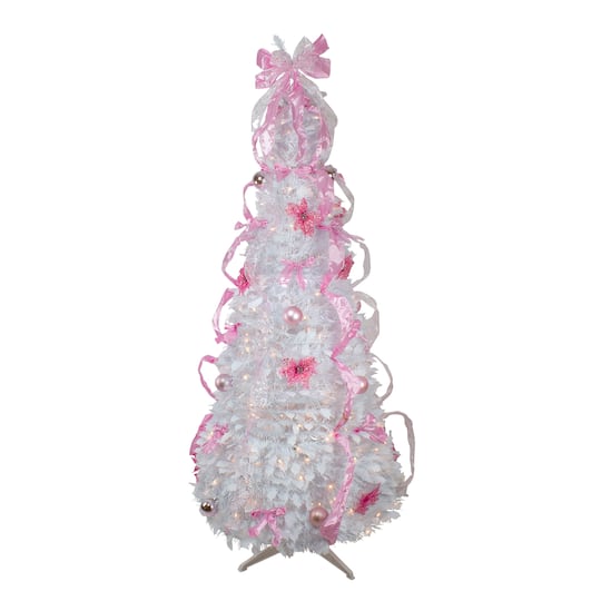 Northlight 6ft Popup Artificial Prelit White And Pink Predecorated 6 Foot Pre-Lit Christmas Tree, One Size, White